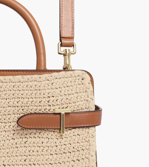 Emie medium handbag in raffia effect and smooth leather - Image 2