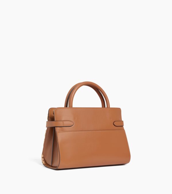 Emie medium handbag in raffia effect and smooth leather - Image 3