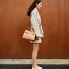 Emie medium handbag in raffia effect and smooth leather - Image 4